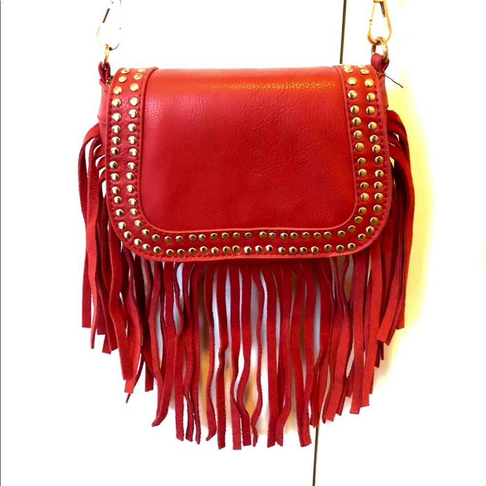 COPY - Red fringe Coachella style shoulder purse